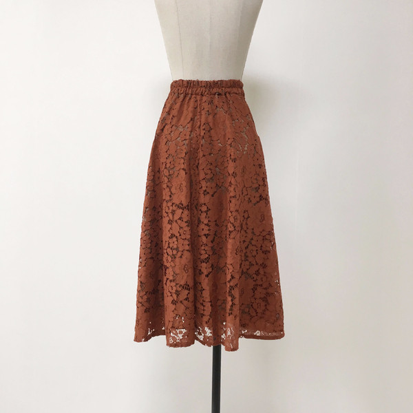 Lace Flare Long Skirt Autumn Bending Pleat A Line 