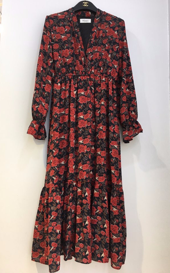 New Women Dress Flower Frill Long Dress Elegant Ch