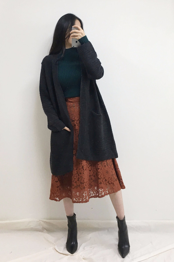 Lace Flare Long Skirt Autumn Bending Pleat A Line 