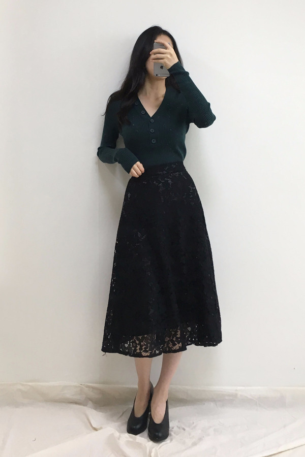 Lace Flare Long Skirt Autumn Bending Pleat A Line 