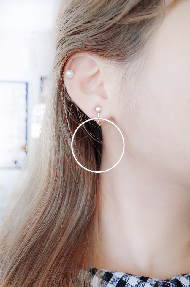 Earring OK Big Round Ring Clip Type Handmade Unbre