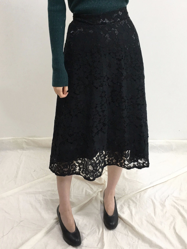 Lace Flare Long Skirt Autumn Bending Pleat A Line 