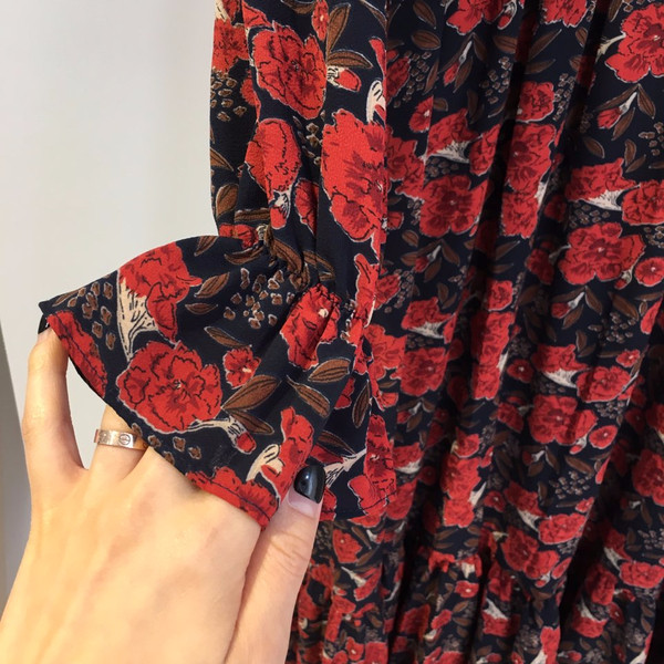 New Women Dress Flower Frill Long Dress Elegant Ch