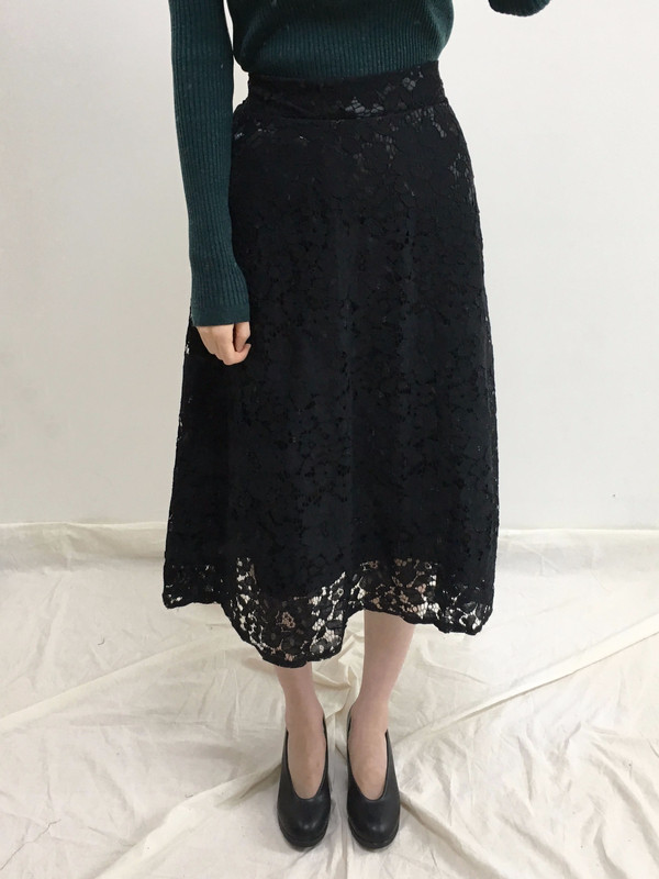 Lace Flare Long Skirt Autumn Bending Pleat A Line 