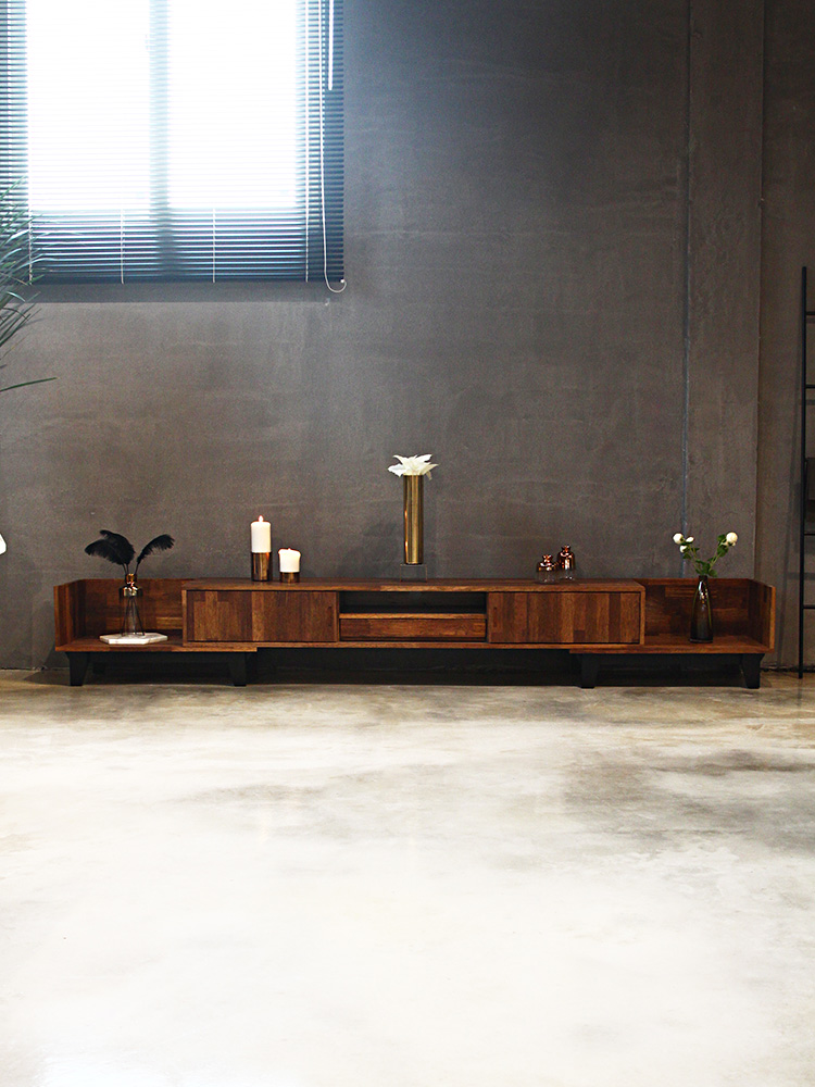 멀바우 원목 사이드보드 확장형 낮은 거실장 TV 다이 선반 CL065