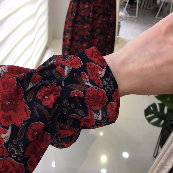 New Women Dress Flower Frill Long Dress Elegant Ch