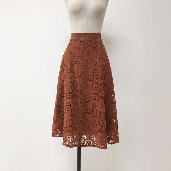 Lace Flare Long Skirt Autumn Bending Pleat A Line 