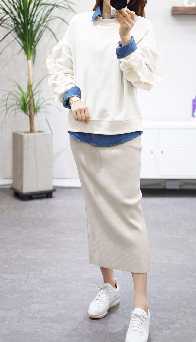 Three-color knit long skirts 40 Women's three-c