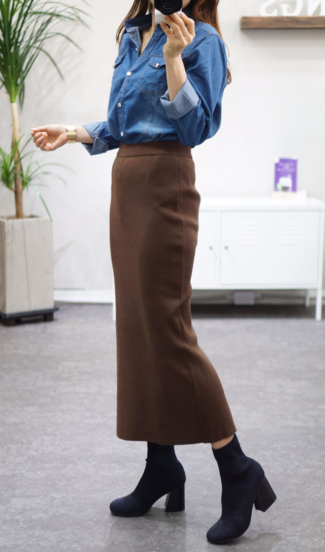 Three-color knit long skirts 40 Women's three-c