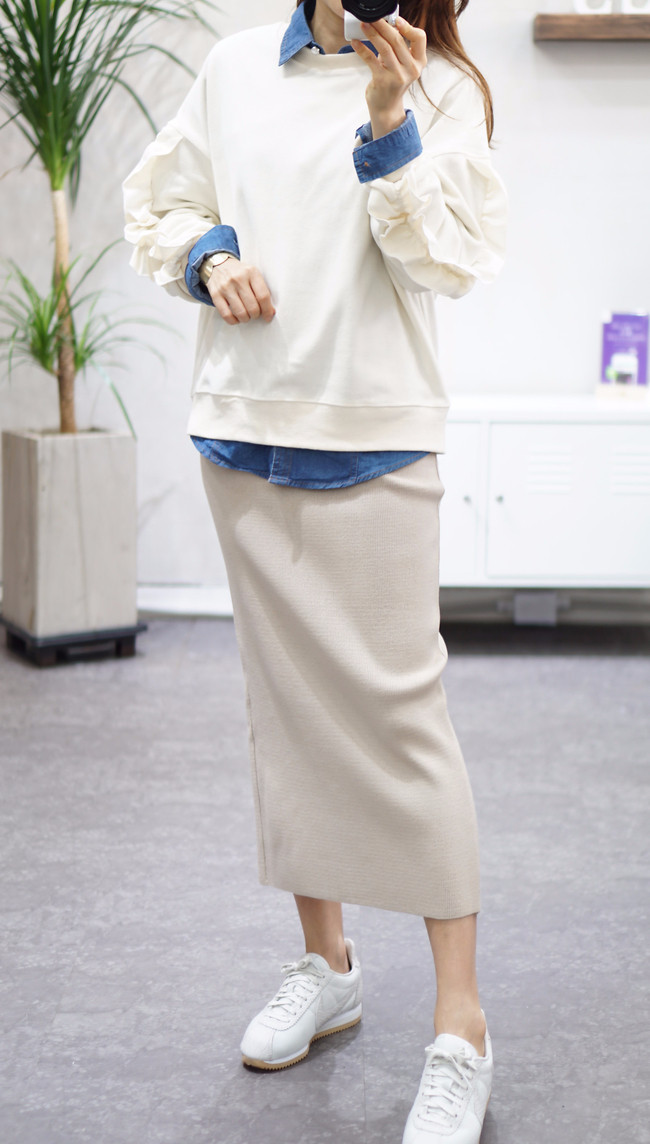 Three-color knit long skirts 40 Women's three-c