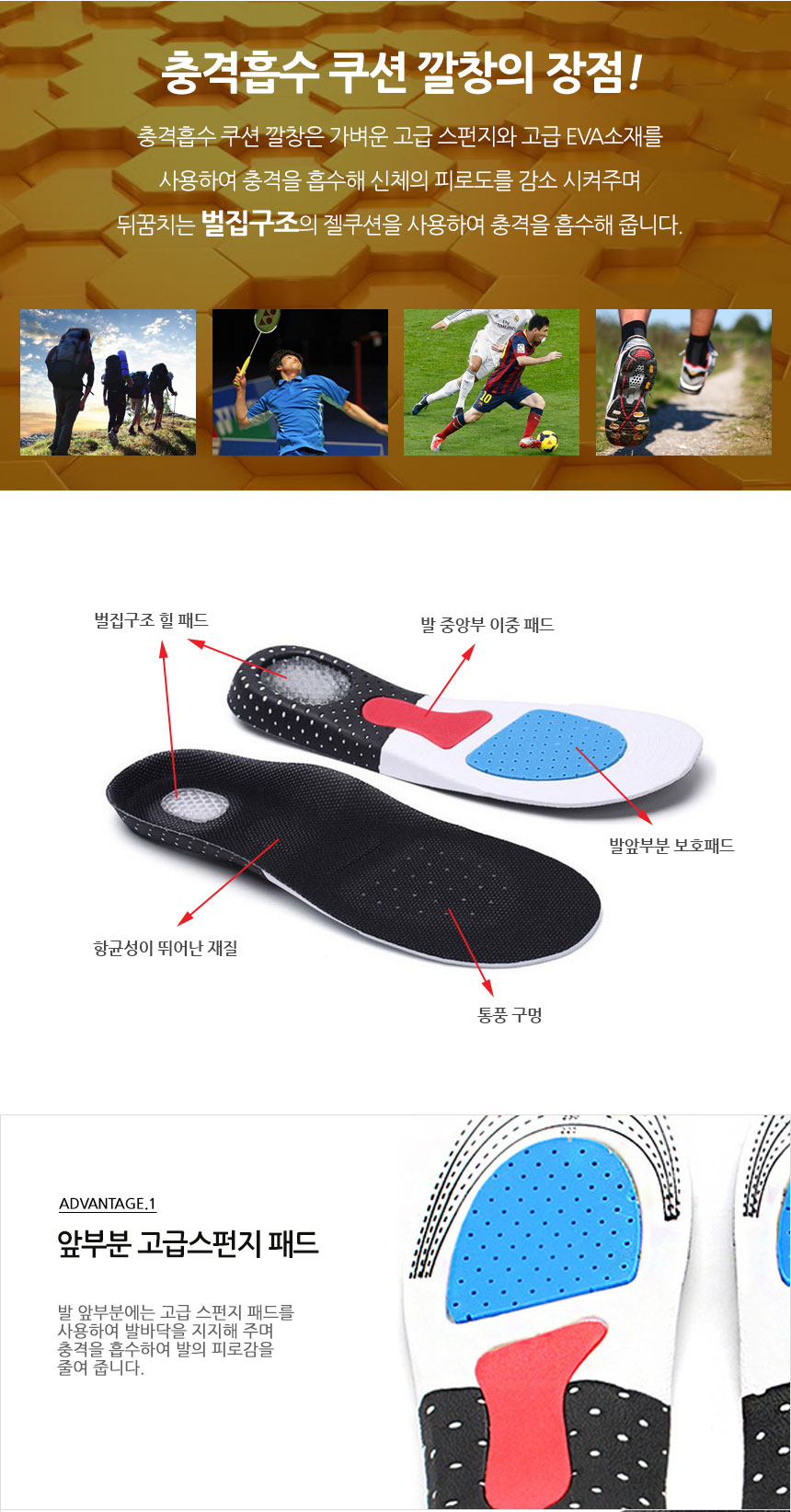 Premium silicone insole memory foam shock absorpti
