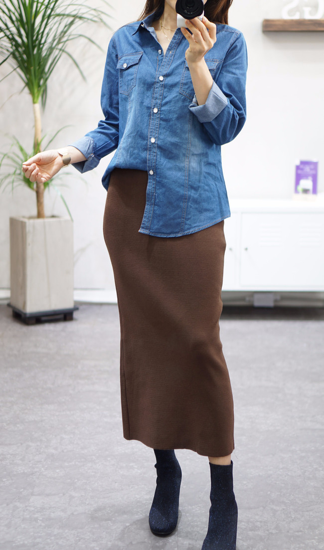 Three-color knit long skirts 40 Women's three-c