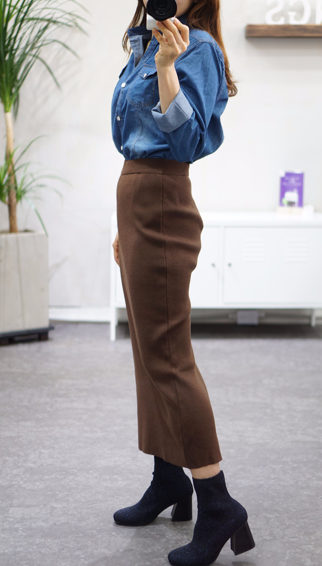 Three-color knit long skirts 40 Women's three-c