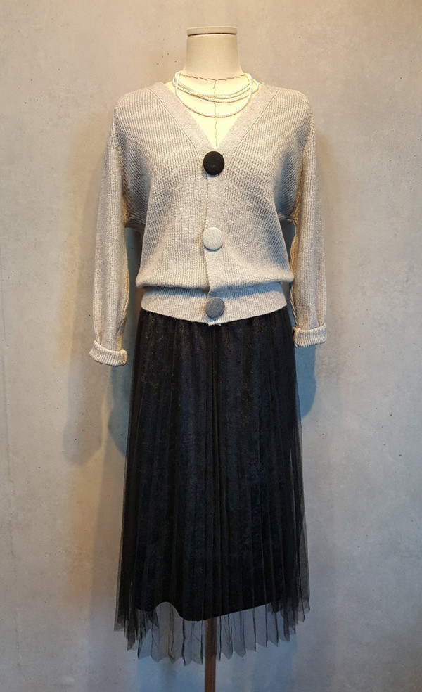 Mesh velvet Pleated bands Long skirt Vintage style