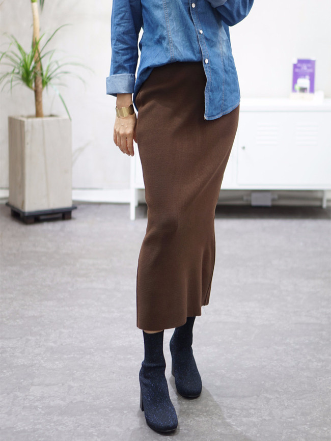 Three-color knit long skirts 40 Women's three-c