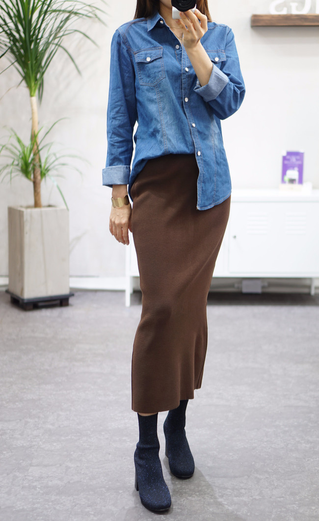 Three-color knit long skirts 40 Women's three-c