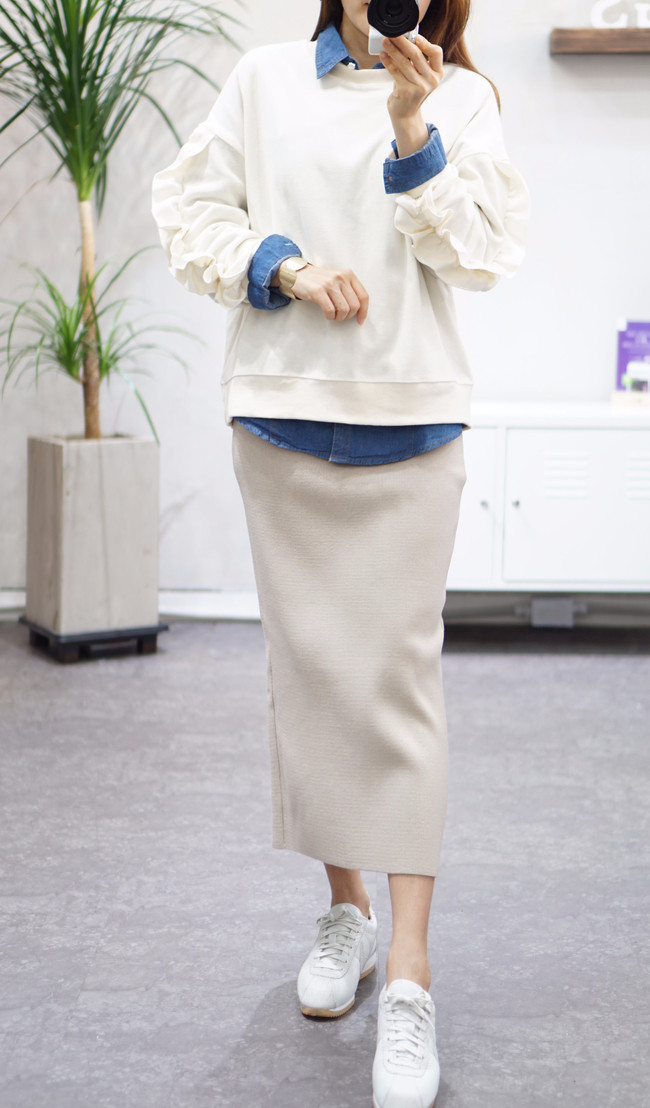 Three-color knit long skirts 40 Women's three-c