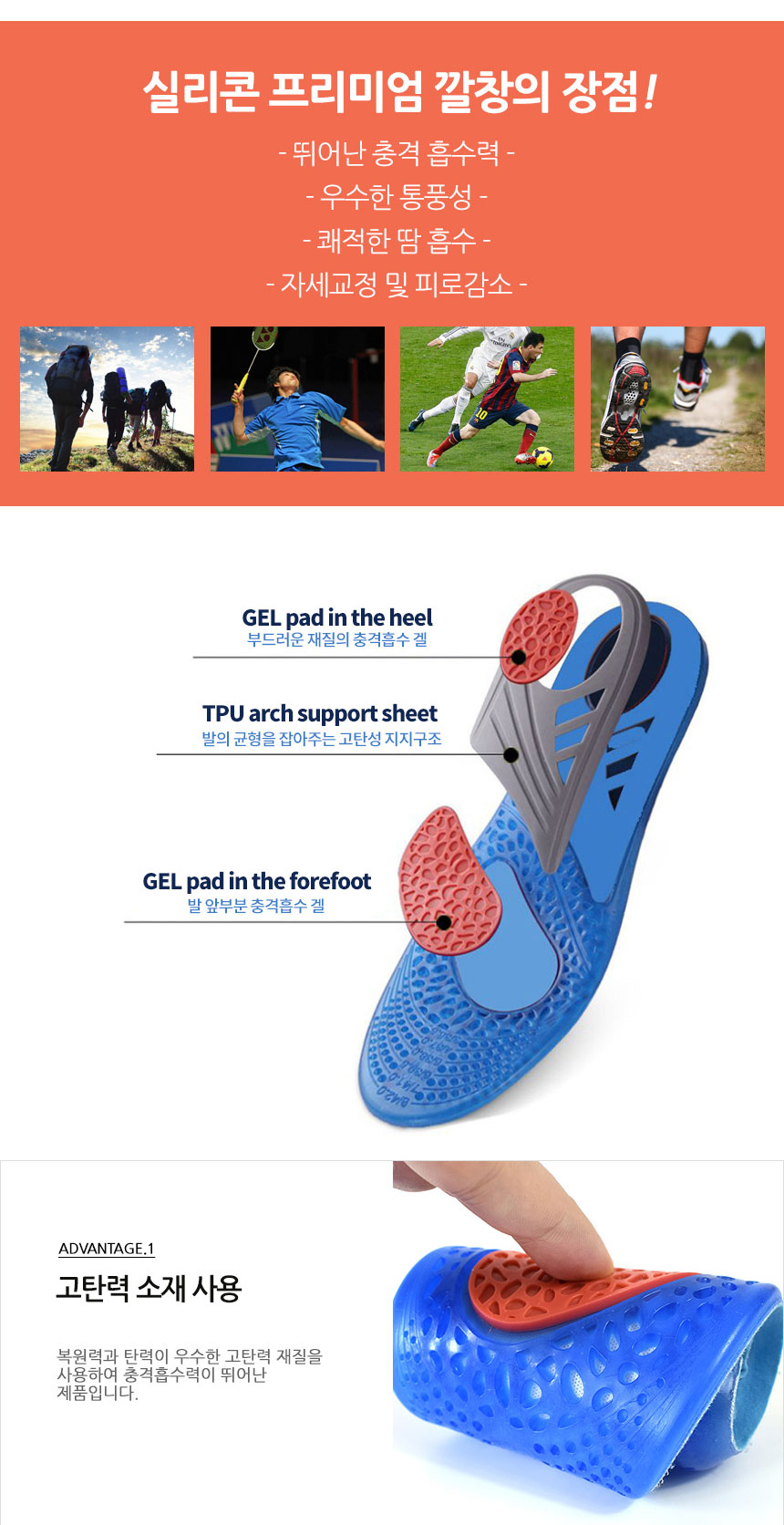 Premium silicone insole memory foam shock absorpti
