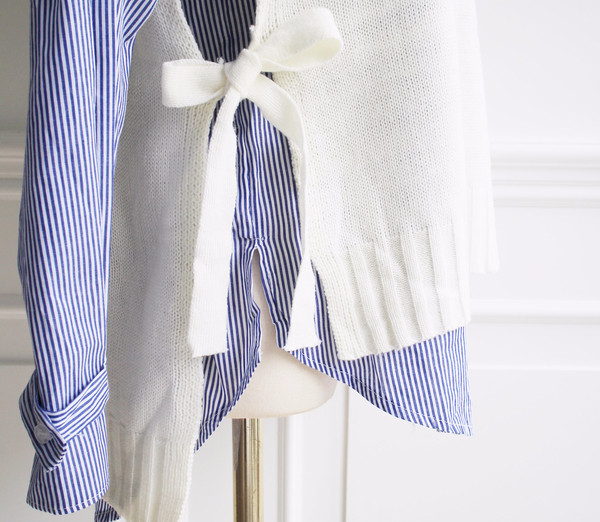 DW striped shirt knit vest set 170 fall blouse fri