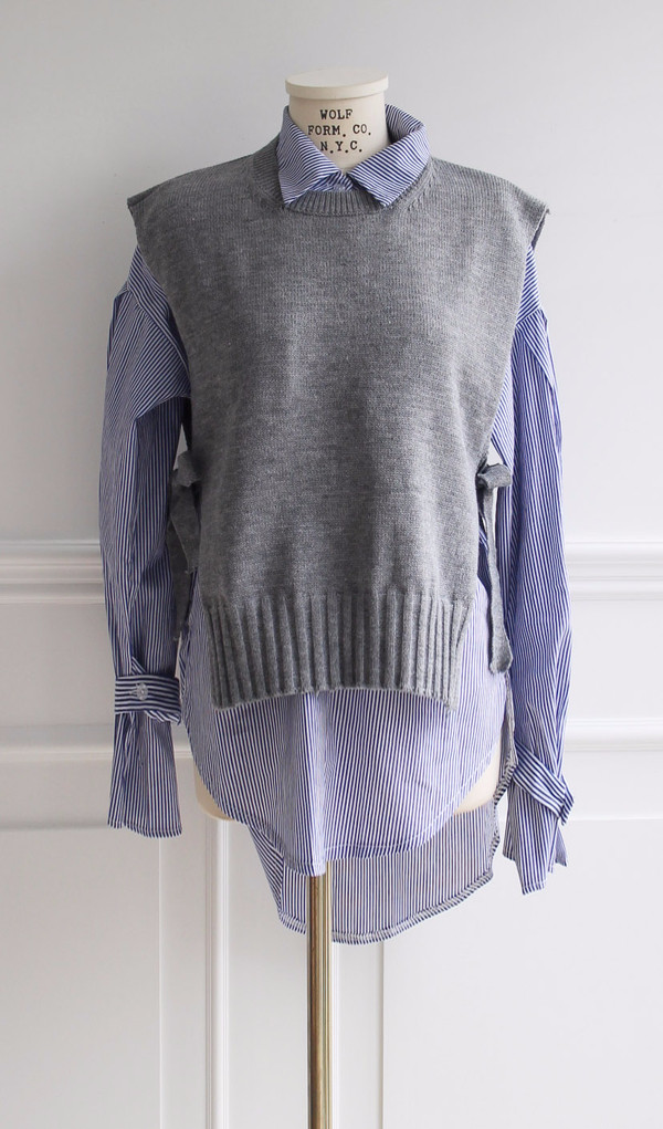 DW striped shirt knit vest set 170 fall blouse fri