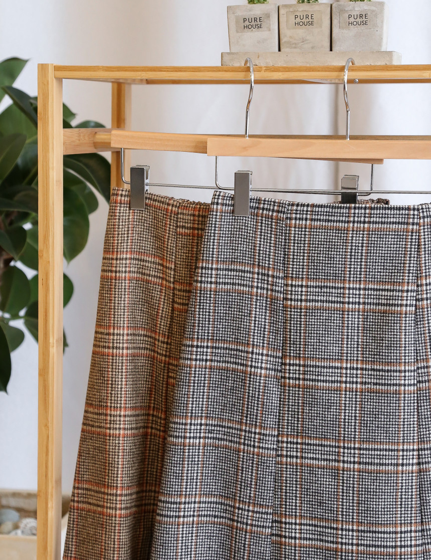 Check flare Long skirt Mermaid office Look Hospita