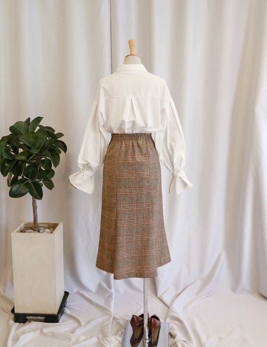 Check flare Long skirt Mermaid office Look Hospita