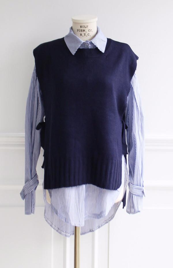 DW striped shirt knit vest set 170 fall blouse fri