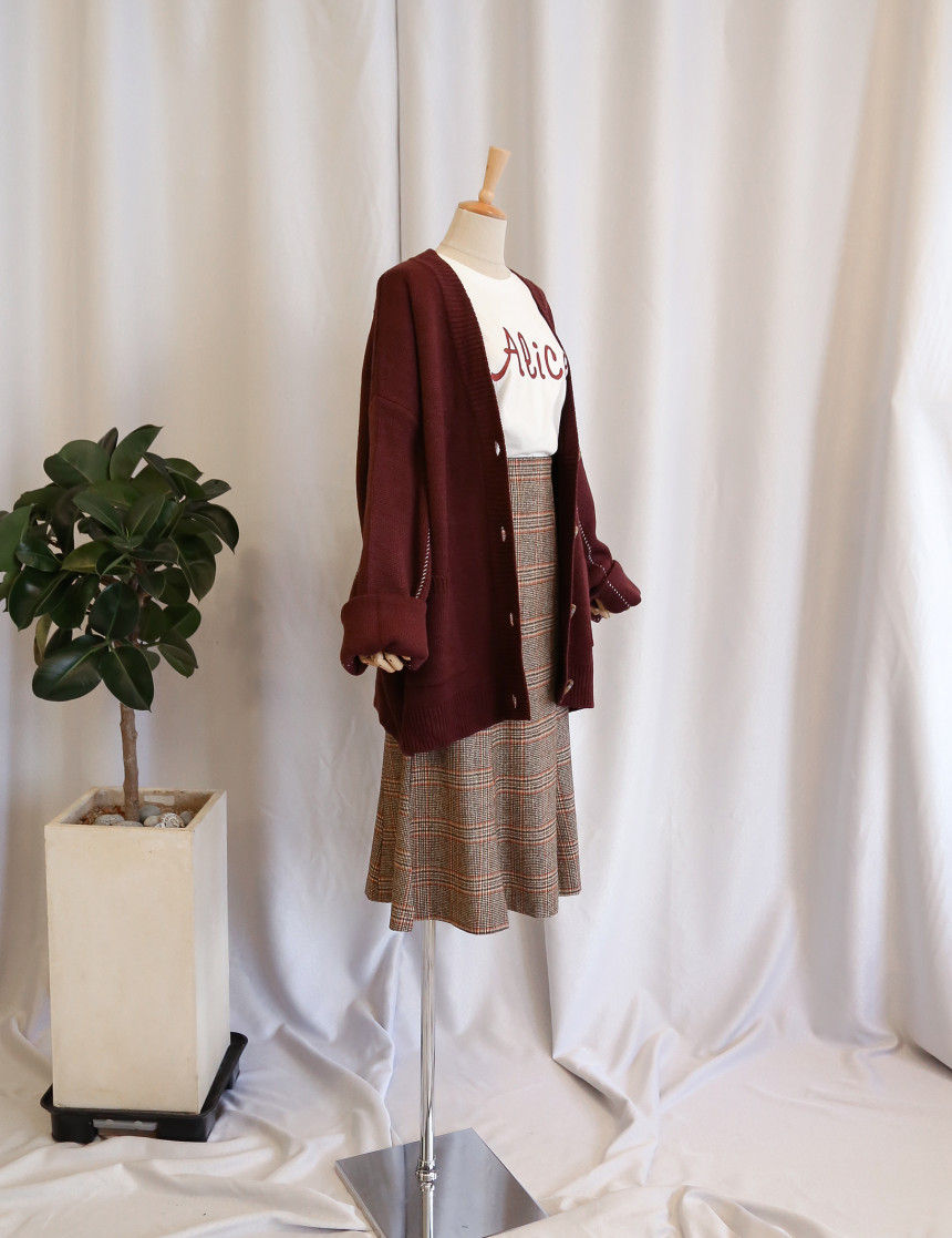 Check flare Long skirt Mermaid office Look Hospita