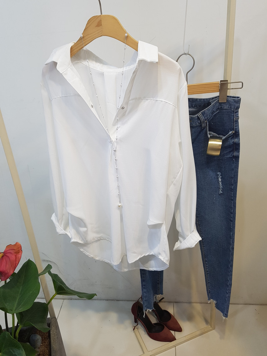 Half Open Tick Button White Shirt