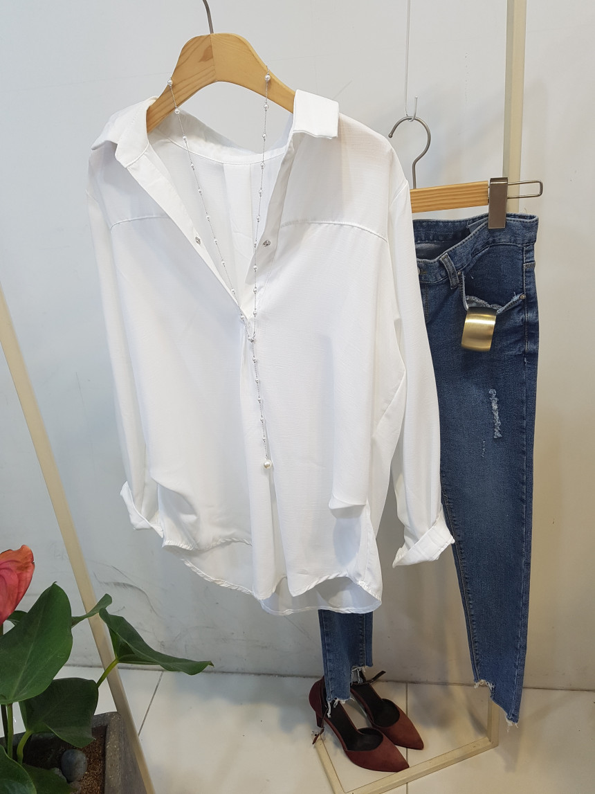 Half Open Tick Button White Shirt