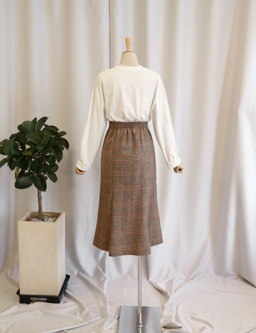 Check flare Long skirt Mermaid office Look Hospita