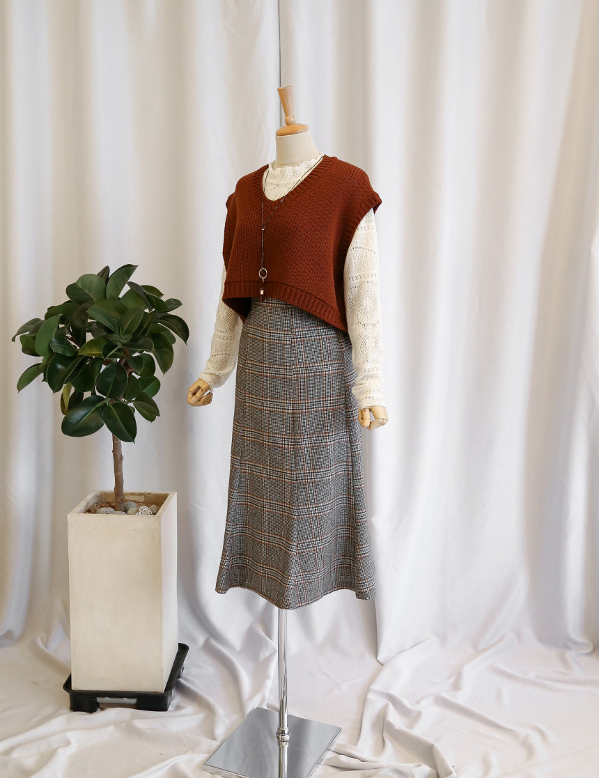 Check flare Long skirt Mermaid office Look Hospita