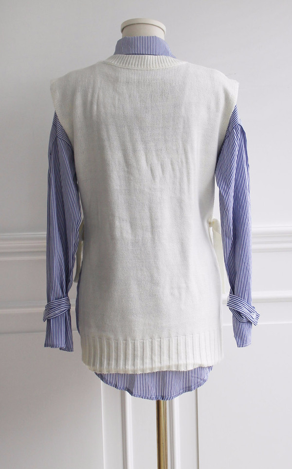 DW striped shirt knit vest set 170 fall blouse fri