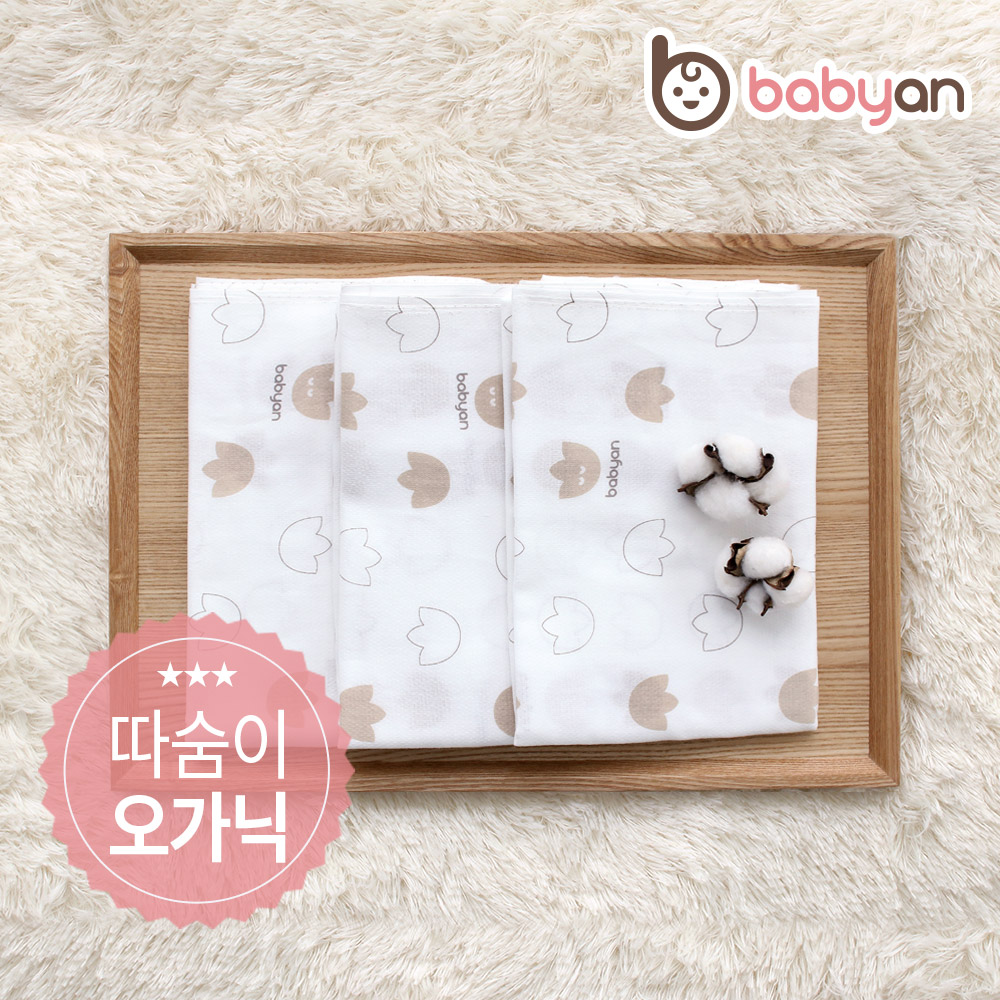 베이비앙 국내산 무형광 신생아 아기 순면 대나무 오가닉 사각 천기저귀 대형 5장(4면봉제)