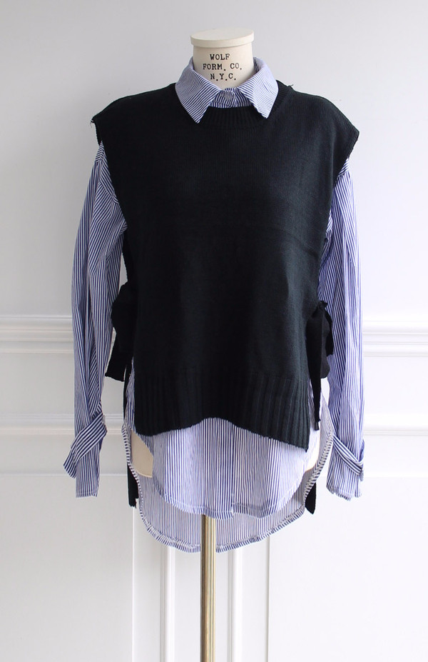 DW striped shirt knit vest set 170 fall blouse fri
