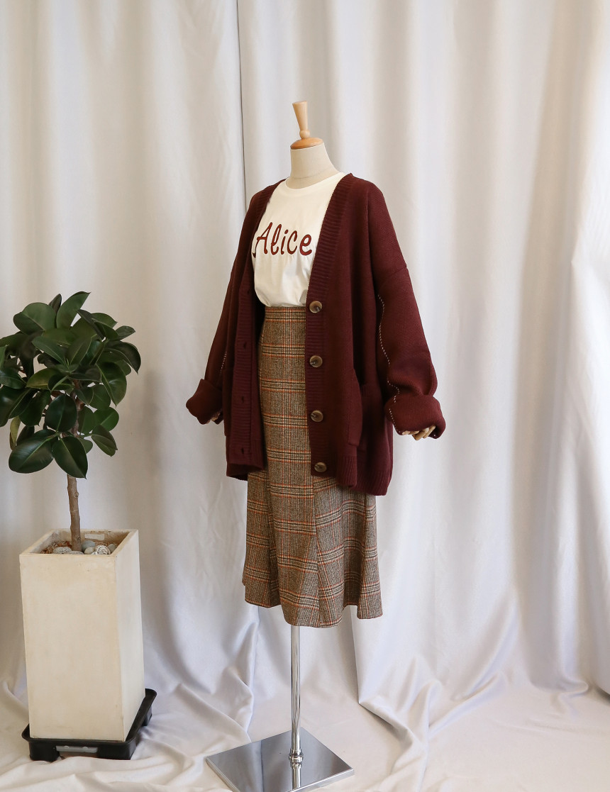 Check flare Long skirt Mermaid office Look Hospita