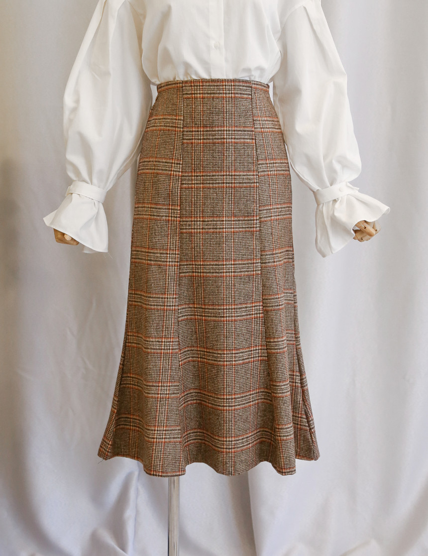 Check flare Long skirt Mermaid office Look Hospita