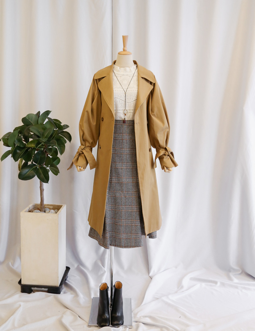 Check flare Long skirt Mermaid office Look Hospita