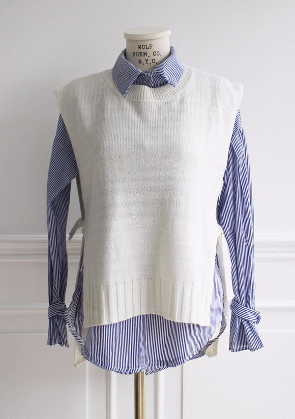 DW striped shirt knit vest set 170 fall blouse fri