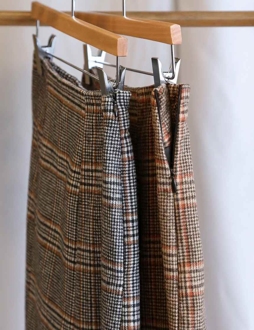 Check flare Long skirt Mermaid office Look Hospita