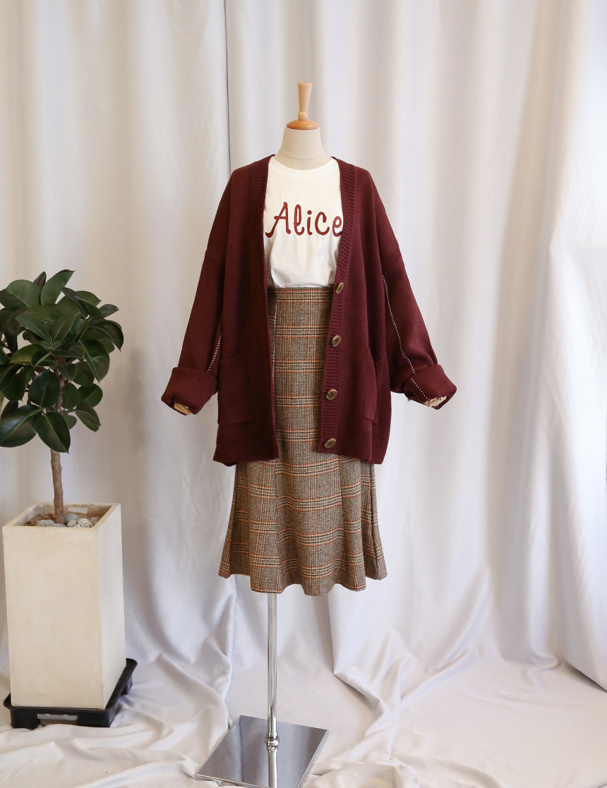 Check flare Long skirt Mermaid office Look Hospita