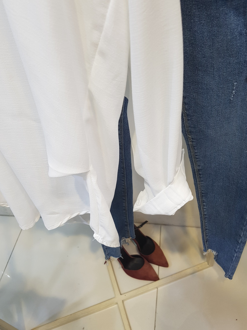 Half Open Tick Button White Shirt