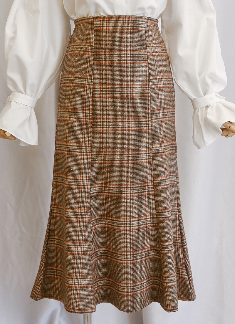 Check flare Long skirt Mermaid office Look Hospita