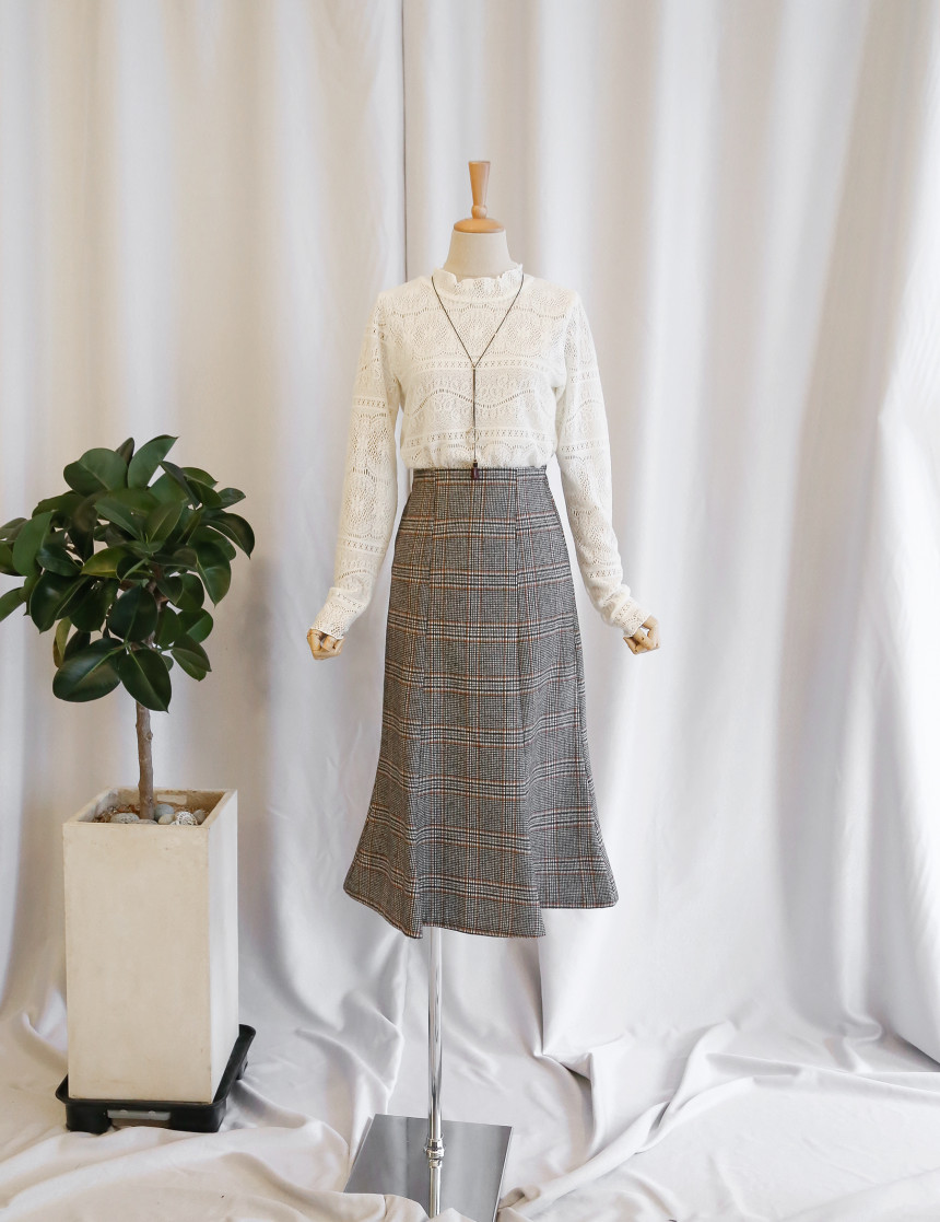 Check flare Long skirt Mermaid office Look Hospita