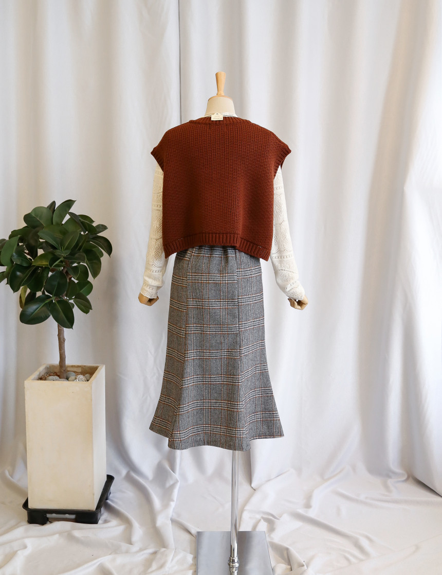 Check flare Long skirt Mermaid office Look Hospita