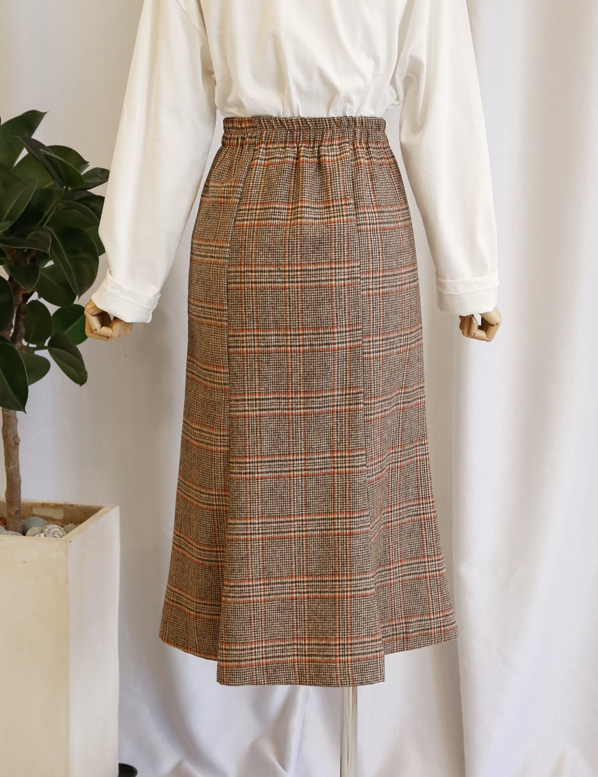 Check flare Long skirt Mermaid office Look Hospita