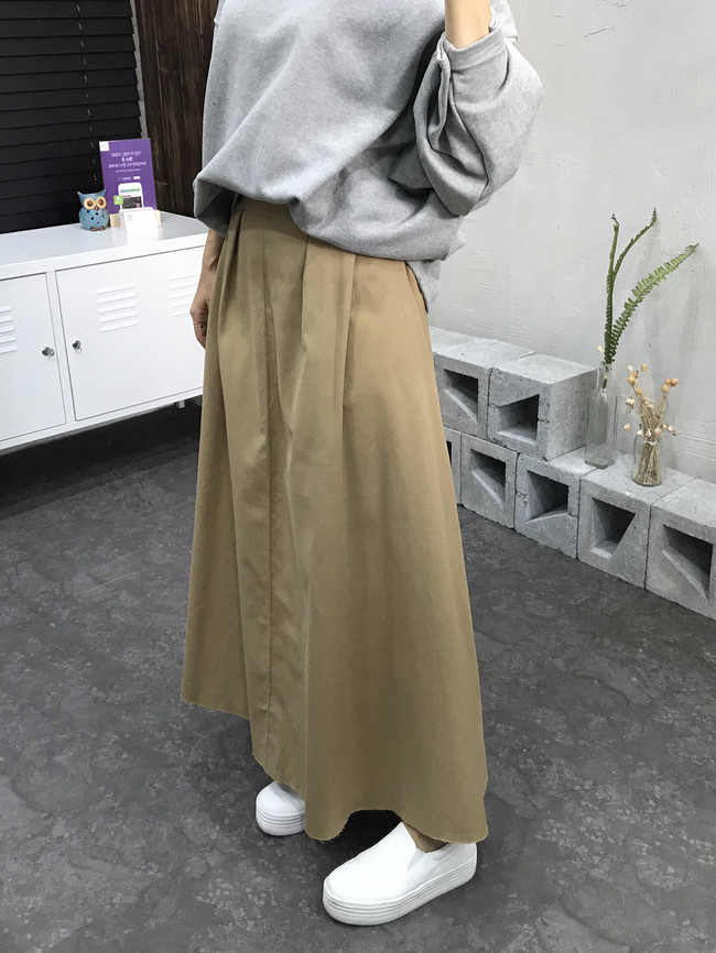 Cotton Banding Flare Long Skirt 2 Color 40 America