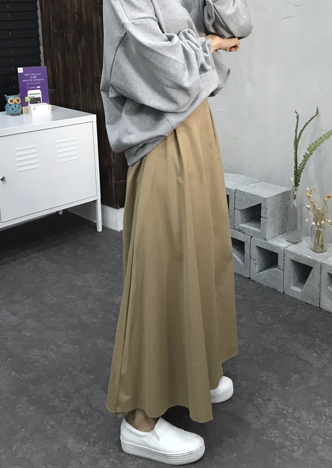 Cotton Banding Flare Long Skirt 2 Color 40 America