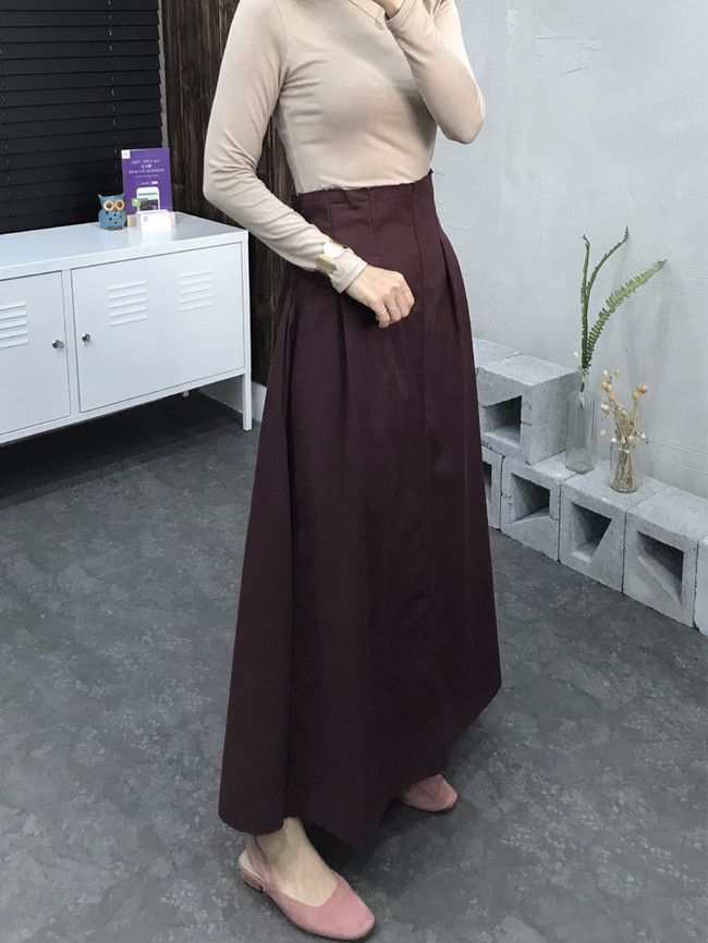 Cotton Banding Flare Long Skirt 2 Color 40 America