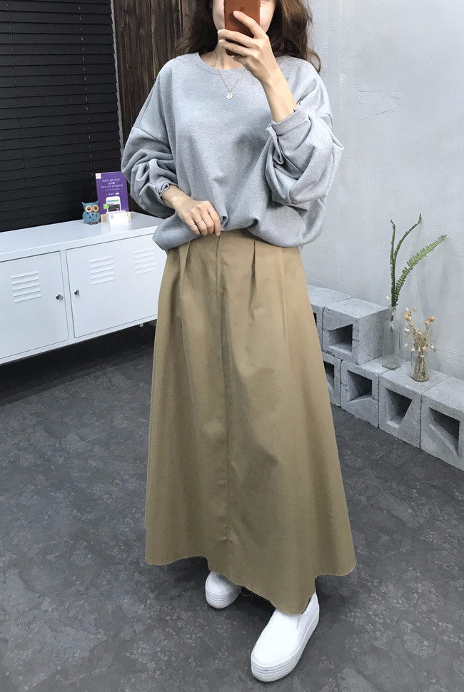 Cotton Banding Flare Long Skirt 2 Color 40 America